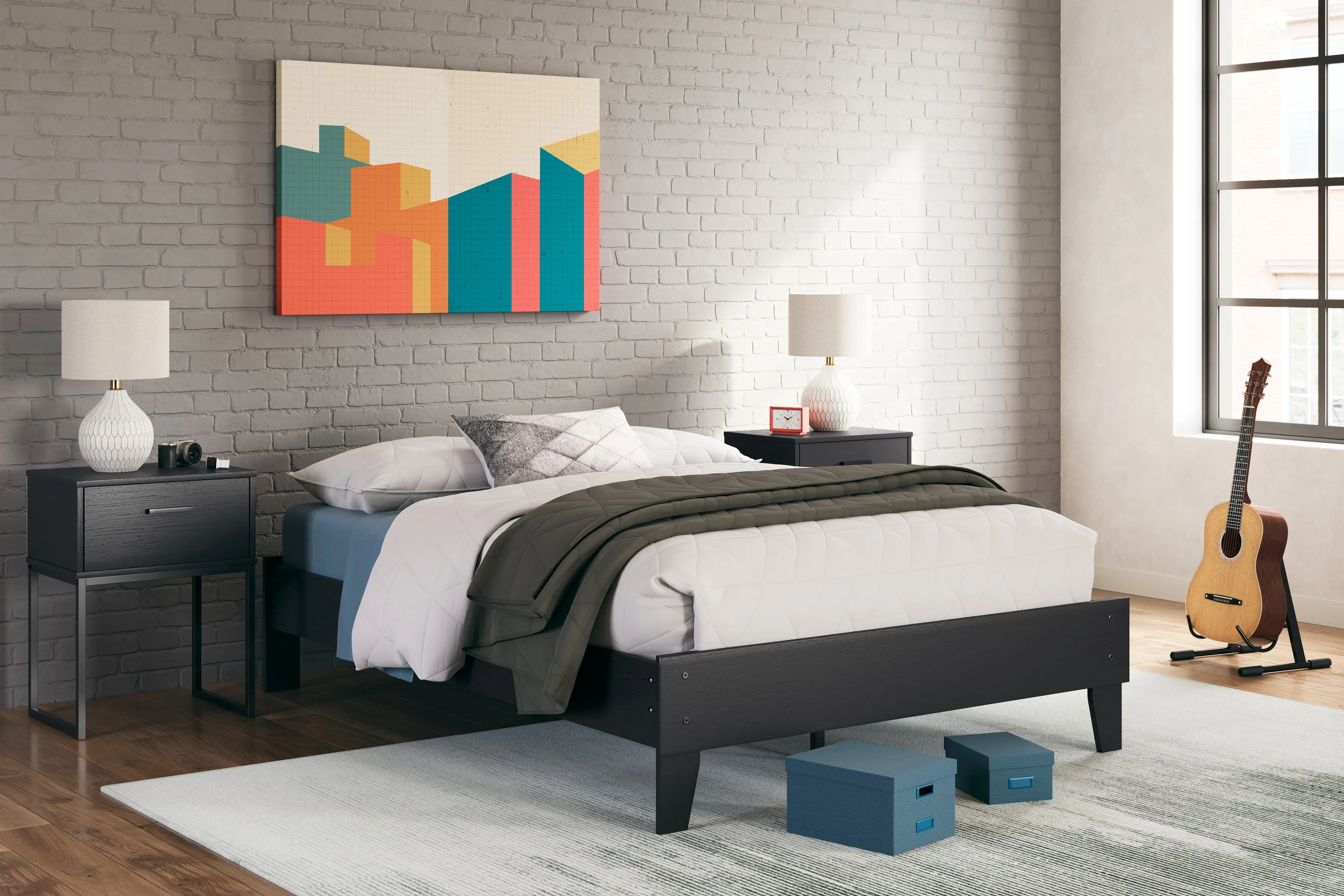 Socalle Full Platform Bed with Dresser and 2 Nightstands in Black