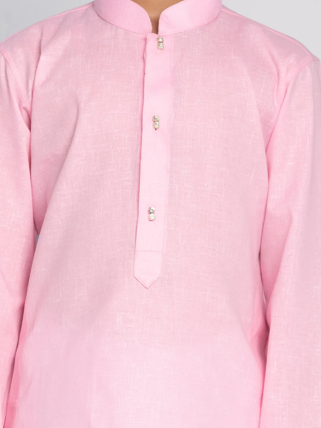 VASTRAMAY Boys' Pink And White Kurta Pyjama Set